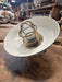 Salvaged Pauluhn brass hanging light, enamel patina detail