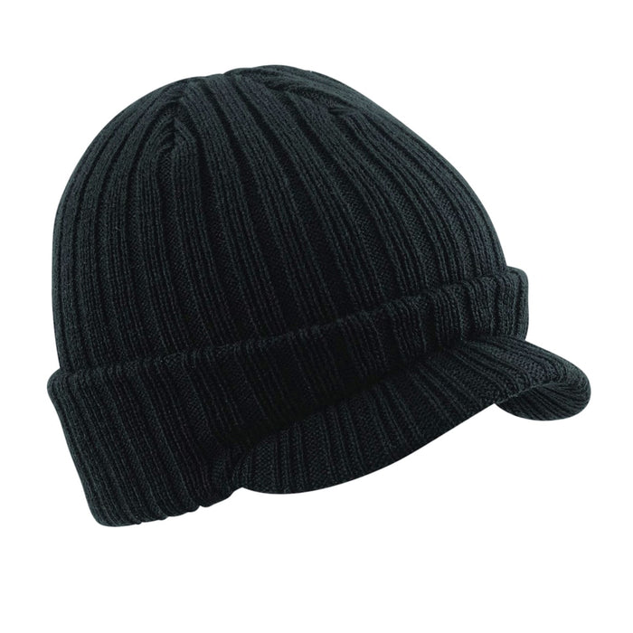 PEAKED BEANIE - Black / Olive Green FINAL CLEARANCE