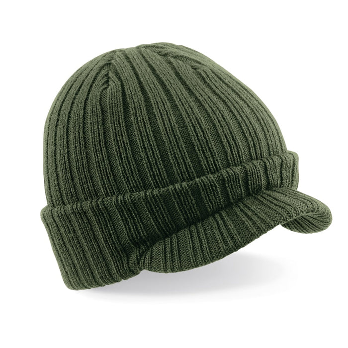PEAKED BEANIE - Black / Olive Green FINAL CLEARANCE
