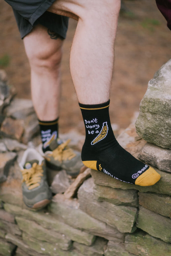 Final Clearance got to go Banana Don't Worry Sock Black Merino Edition