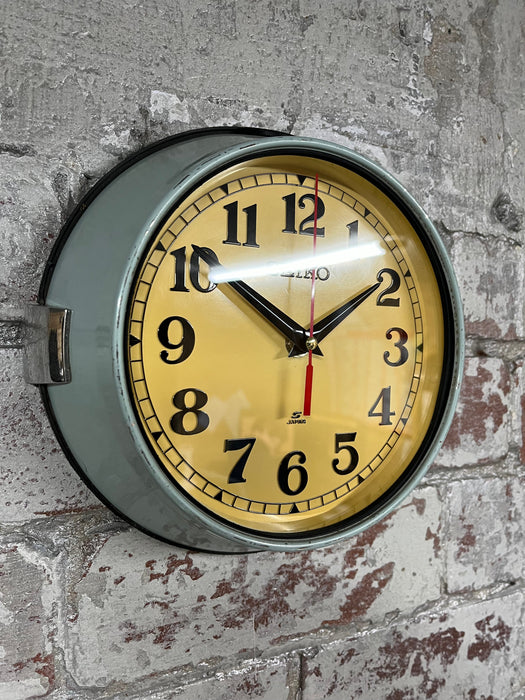Seiko salvaged ships cabin clock in original green paint with cream face