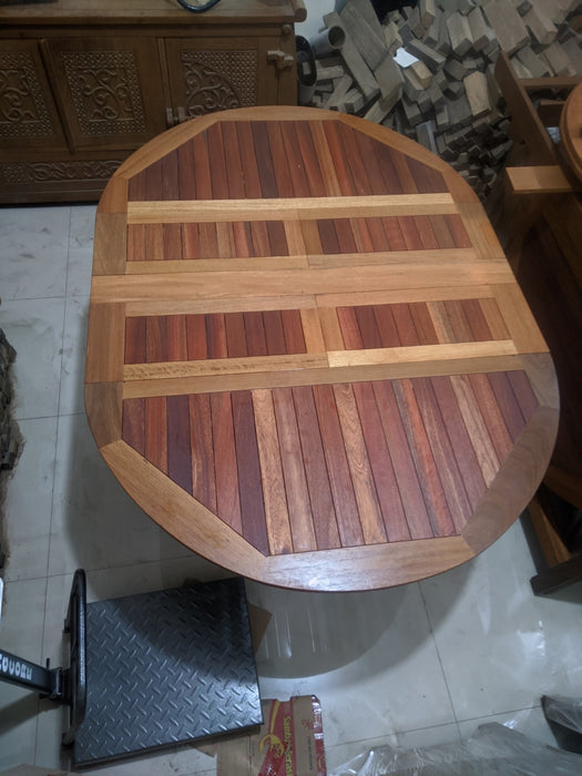 Reclaimed Bengkirai & Momala Extendable Folding Table — Round to Oval, 1.7m × 1.2m