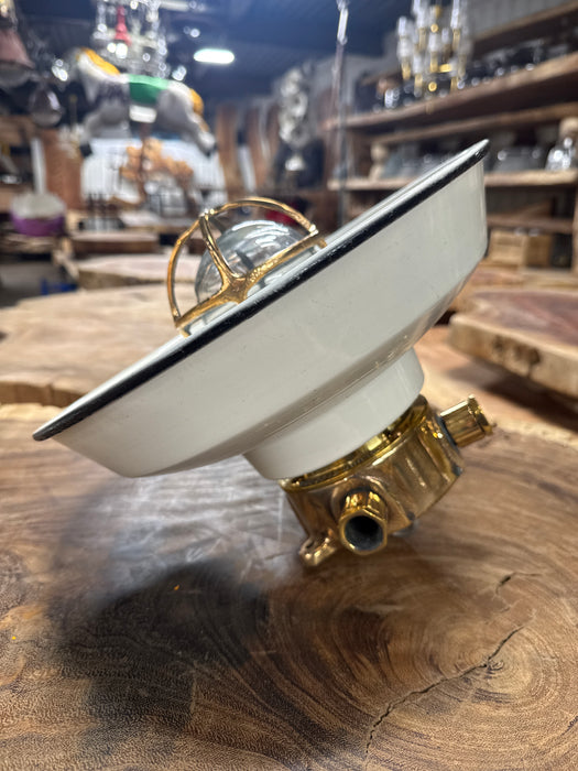 Salvaged Pauluhn brass hanging light, hanging fixture detail