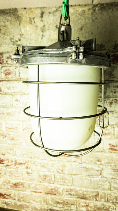 Salvaged Milky Hanging Ceiling / Pendant Light