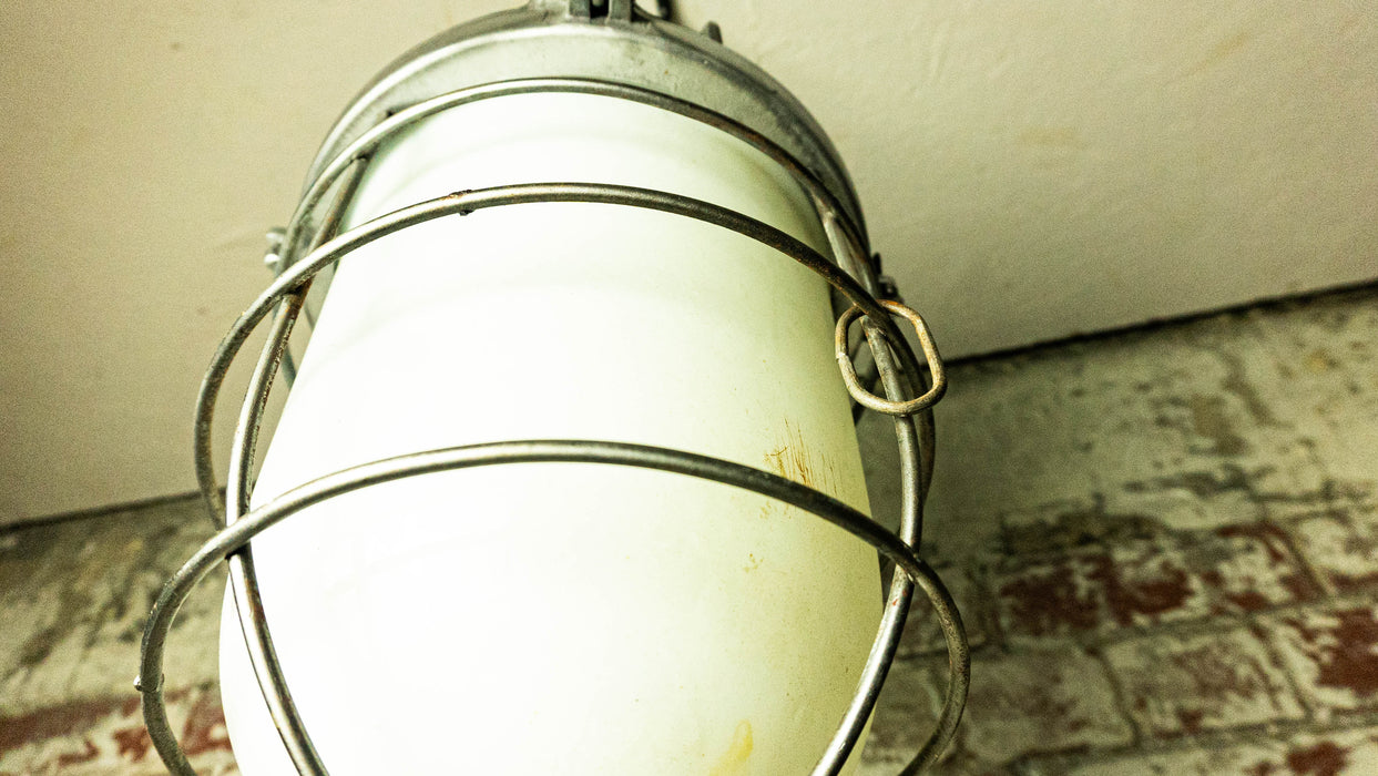Salvaged Milky Hanging Ceiling / Pendant Light