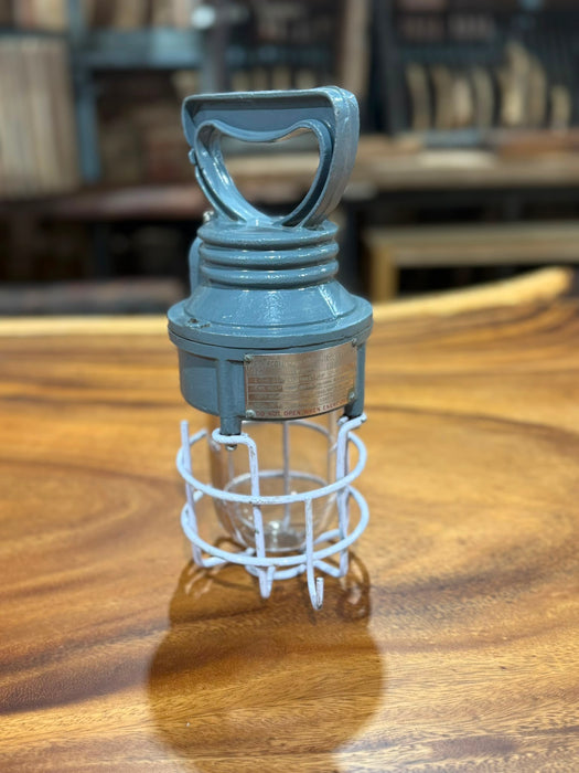 Salvaged Flameproof Hand Lamp in Original condition Grey / White