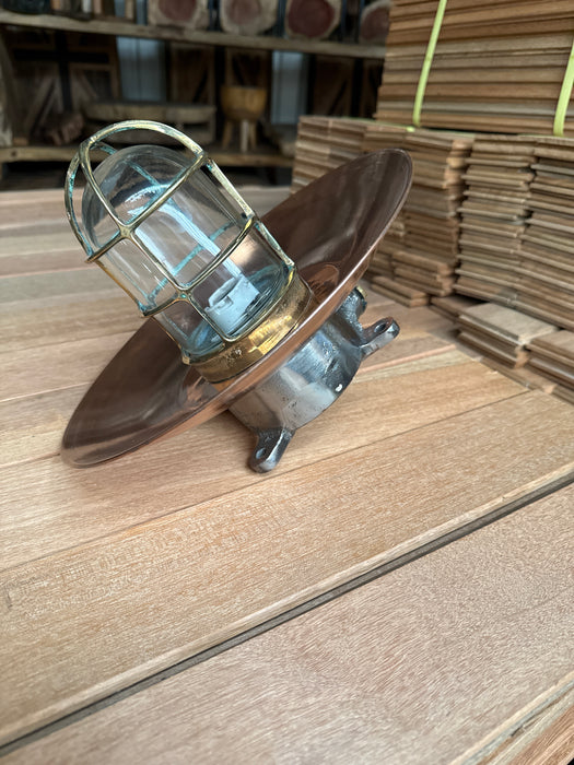 Salvaged Iron passageway Light with Brass cage and copper Shade