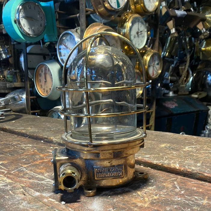 Industrial Brass Ceiling Light with Cage by Kokosha