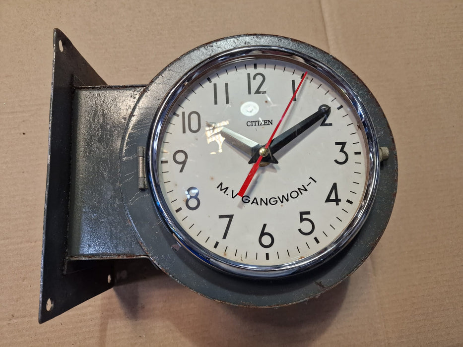 M.V Gangwon 1 Original Vintage Citizen Double Sided Clock Original Paint White