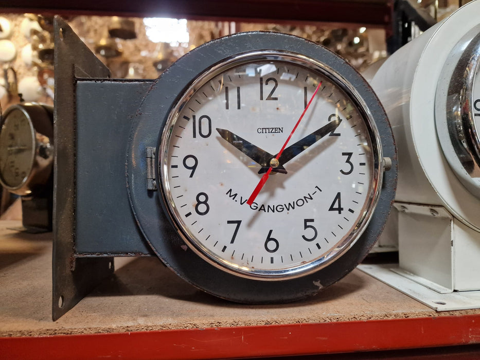 M.V Gangwon 1 Original Vintage Citizen Double Sided Clock Original Paint White
