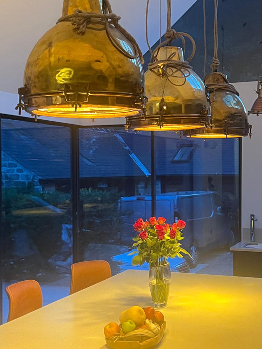 Salvaged Brass Dome Pendant Cargo Light