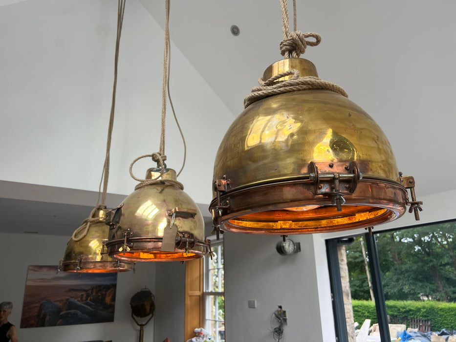 Salvaged Brass Dome Pendant Cargo Light