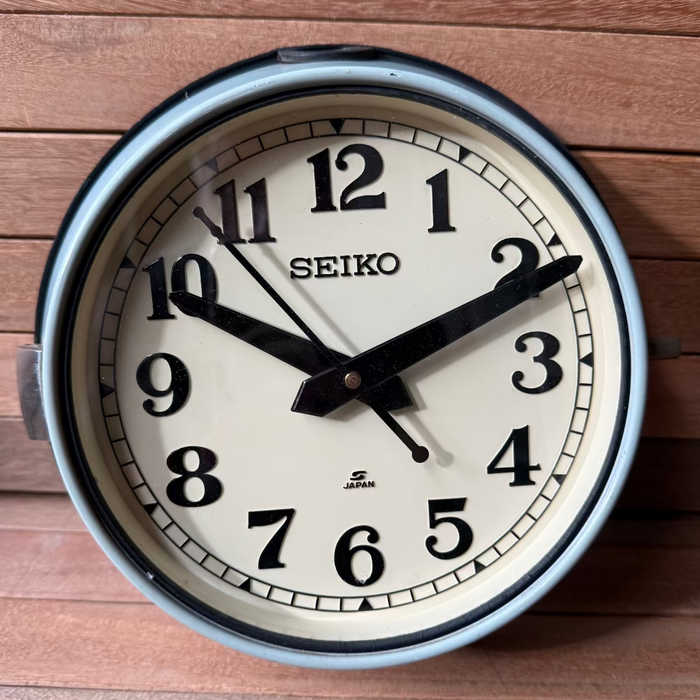 Seiko Salvaged Ships Cabin Clock – Original teal Paint White Face Black Hands