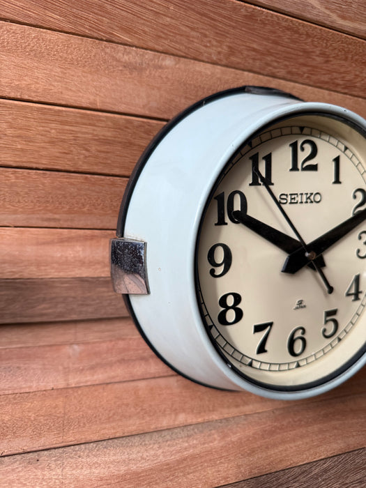 Seiko Salvaged Ships Cabin Clock – Original teal Paint White Face Black Hands