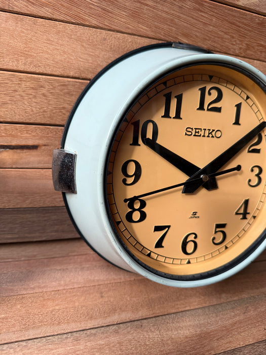 Seiko Salvaged Ships Cabin Clock – Original Teal Paint Cream Face Black Hands
