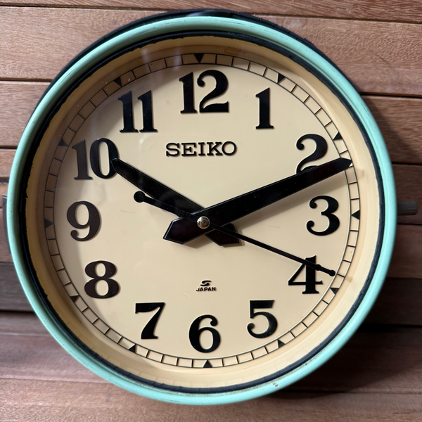 Seiko Salvaged Ships Cabin Clock – Original Green Paint Cream Face Black Hands