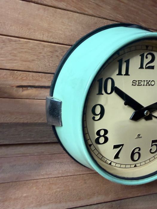 Seiko Salvaged Ships Cabin Clock – Original Green Paint Cream Face Black Hands