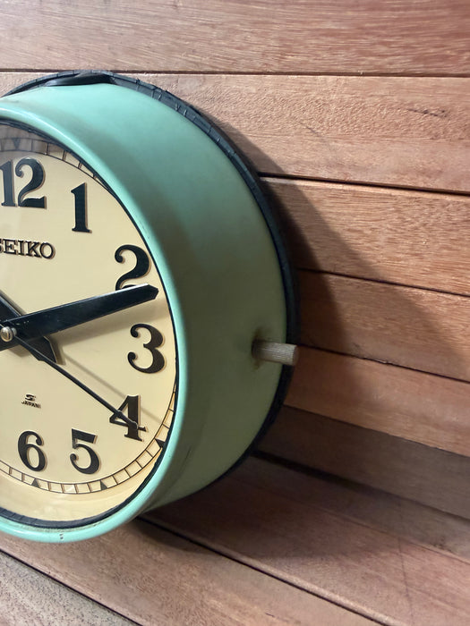Seiko Salvaged Ships Cabin Clock – Original Green Paint Cream Face Black Hands