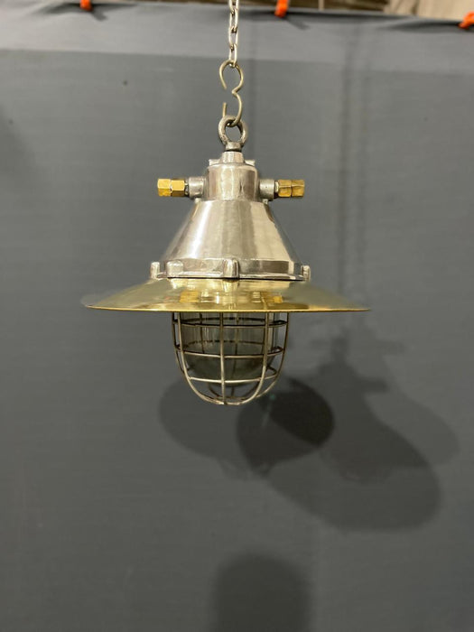Model 9 Aluminium Hanging Light with Brass Shade