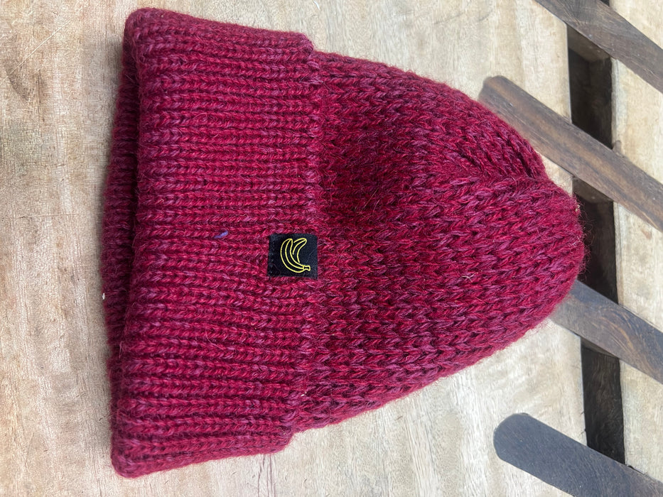Wild Roots Luxury British Wool Beanie Cherry - Handcrafted in Nottingham FINAL CLEARANCE