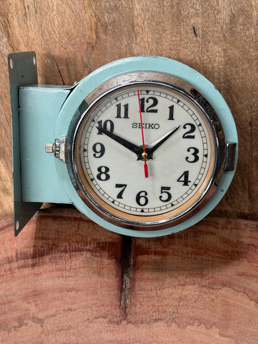 Seiko Salvaged Ships Double Clock Original Paint Green White Face (narrow)