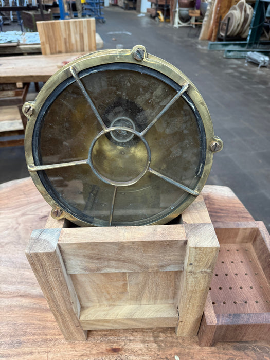 Salvaged Brass Hanging Light with caged cover