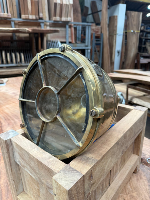 Salvaged Brass Hanging Light with caged cover