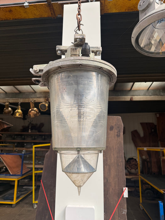 Vintage Industrial Holophane Pendant Light – Heavy-Duty Prismatic Glass Fixture