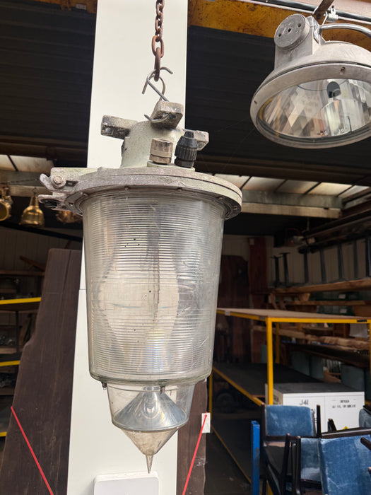 Vintage Industrial Holophane Pendant Light – Heavy-Duty Prismatic Glass Fixture
