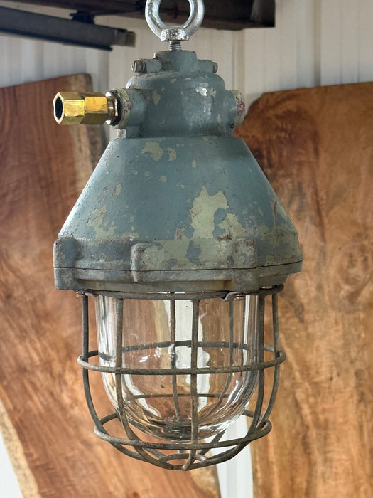 Salvaged Aluminium Hanging / Pendant Light Original Paint