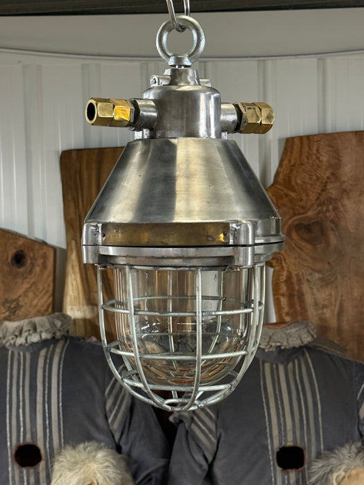 Salvaged Aluminium Hanging / Pendant Light Polished