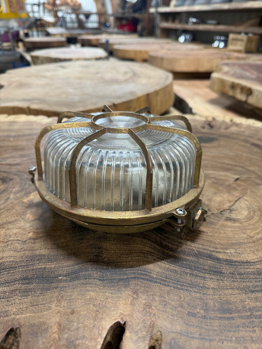 Salvaged Brass Ribbed Bulkhead Light