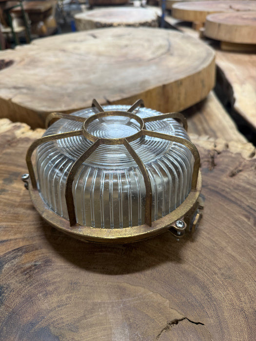 Salvaged Brass Ribbed Bulkhead Light