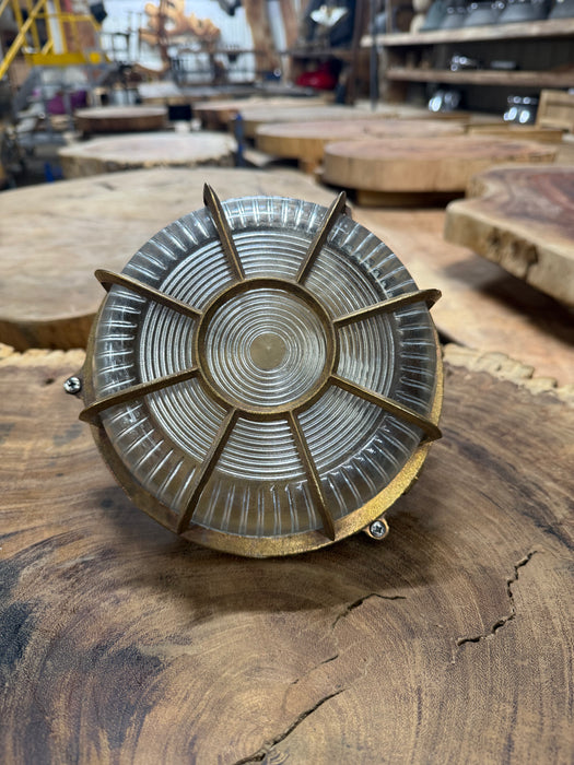 Salvaged Brass Ribbed Bulkhead Light