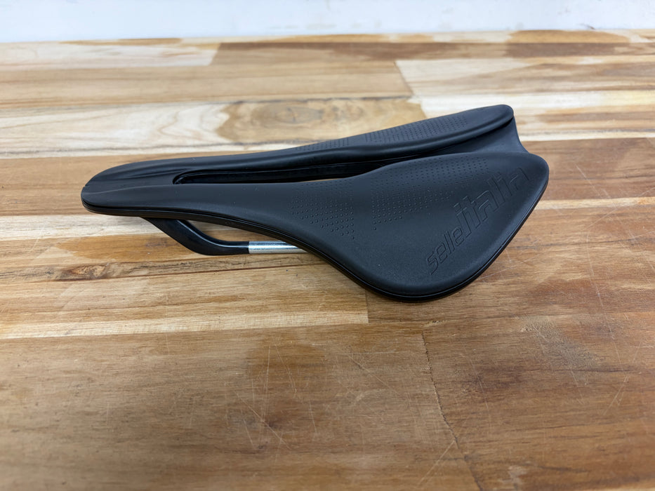 Selle Italia Model X Boost Superflow saddle in matte black, top view showing the large Superflow cut-out and BOOST short-nose tail