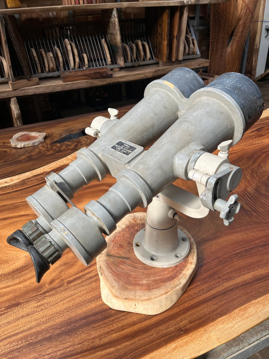 Salvaged Nikon 20x120 binocular telescope on fork mount, angled view from the eyepieces
