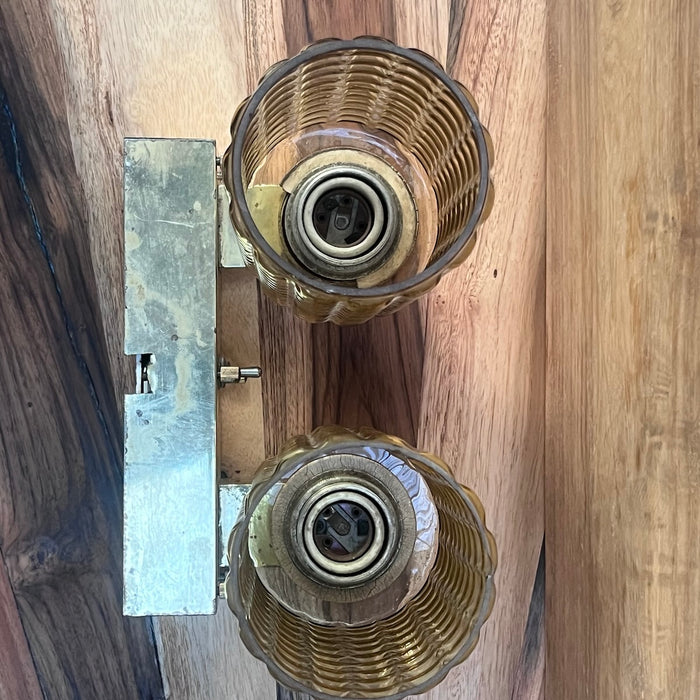 Salvaged Kokosha Double Brass Wall Light with Textured Amber Glass