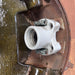 Salvaged iron round bulkhead light, final detail view