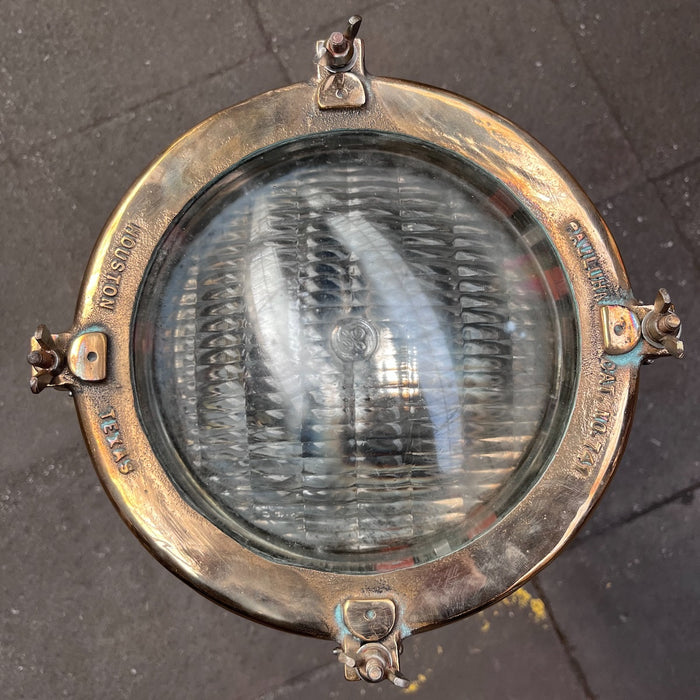 Pauluhn Cat. No. 741 marine spotlight lens and cast brass bezel stamped Houston Texas