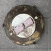 Top view of salvaged VEB ceiling light showing mounting bracket, hanging eye and cable entry fittings