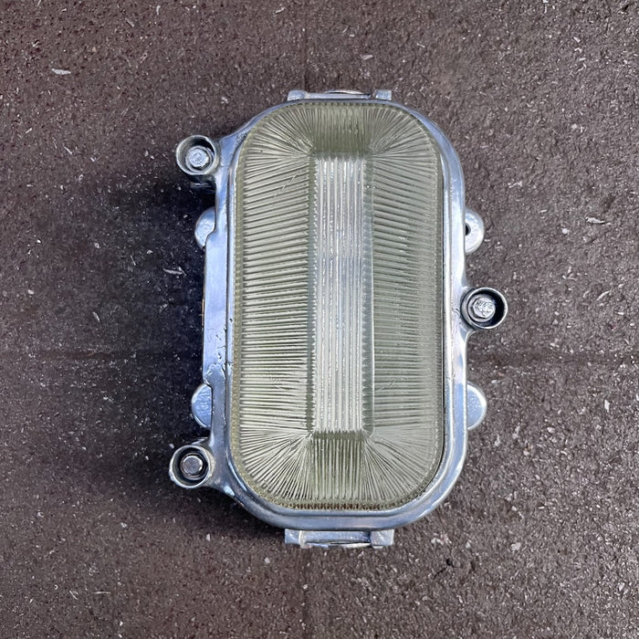 Salvaged Soviet Aluminium Bulkhead Light – Ribbed Glass Cover (Made in USSR)