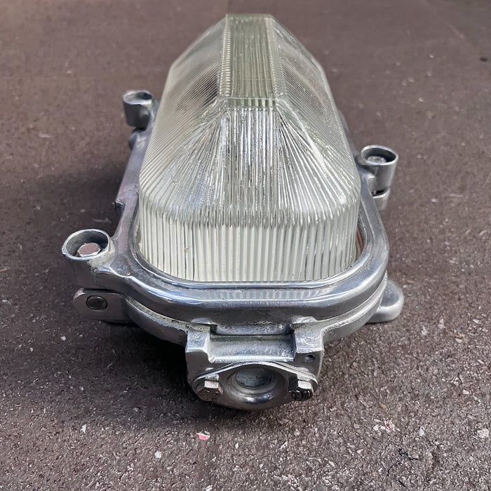 Salvaged Soviet Aluminium Bulkhead Light – Ribbed Glass Cover (Made in USSR)