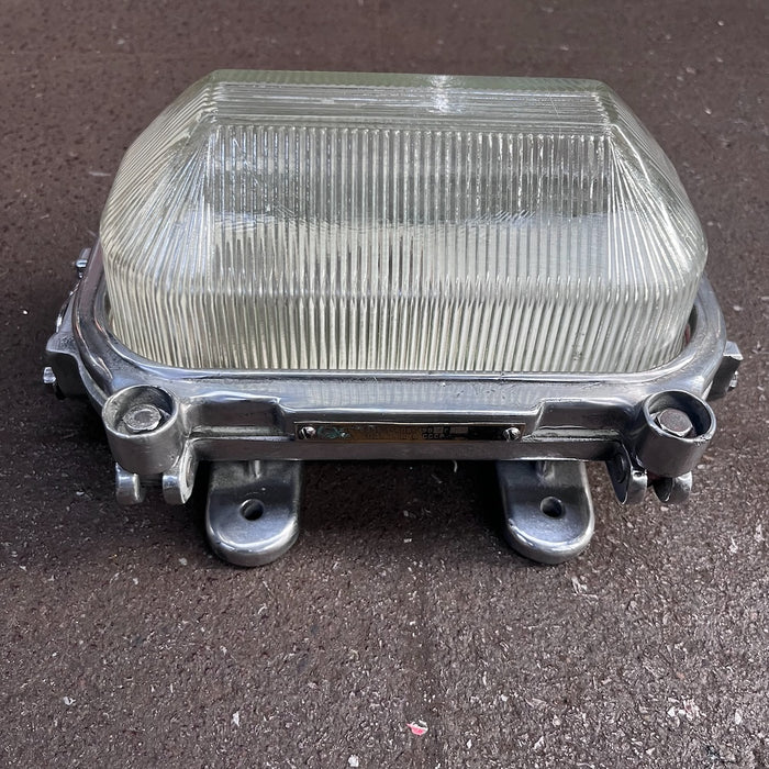 Salvaged Soviet Aluminium Bulkhead Light – Ribbed Glass Cover (Made in USSR)