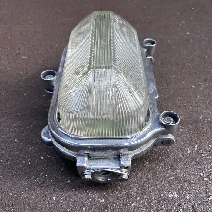 Salvaged Soviet Aluminium Bulkhead Light – Ribbed Glass Cover (Made in USSR)