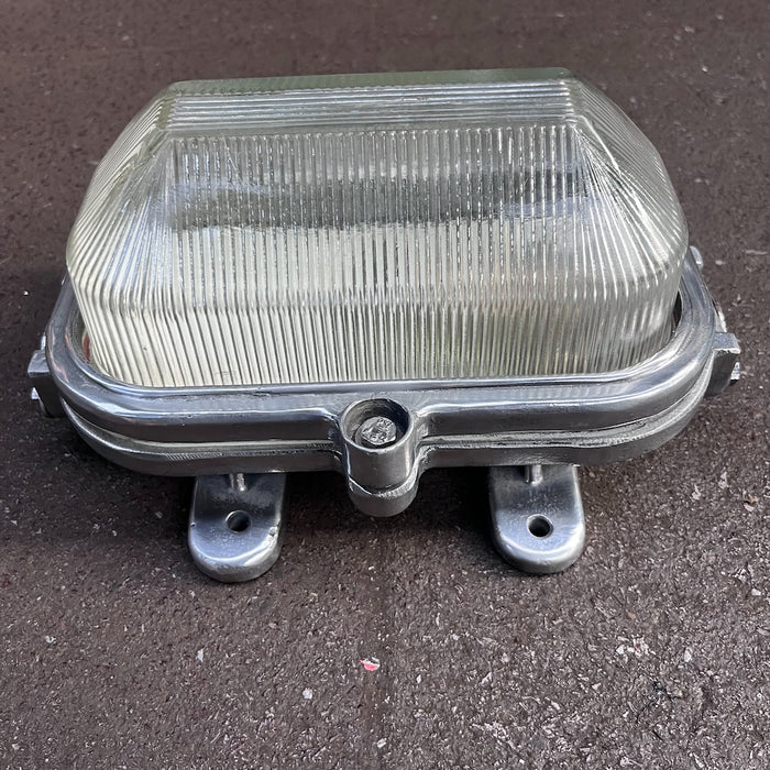 Salvaged Soviet Aluminium Bulkhead Light – Ribbed Glass Cover (Made in USSR)