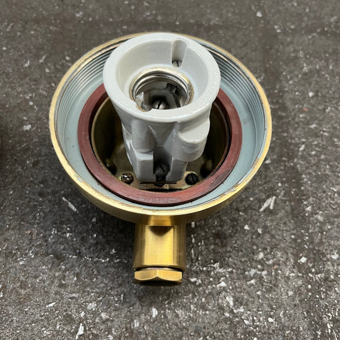 Palazzoli brass passageway light, cast brass base with cable entry