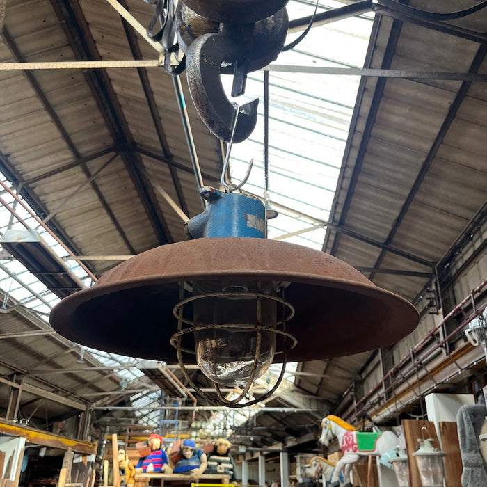 Salvaged Industrial Pendant Light with Rusted Steel Shade