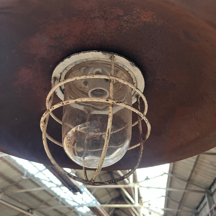 Salvaged Industrial Pendant Light with Rusted Steel Shade