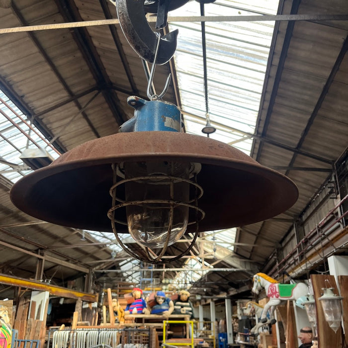 Salvaged Industrial Pendant Light with Rusted Steel Shade