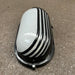White oval aluminium bulkhead light with louvred guard and frosted glass